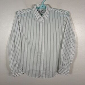 Frank & Eileen Shirt Mens Large White Green Finbar Button Up Long Sleeve Striped